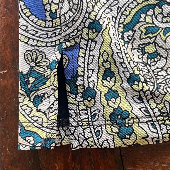 Chico’s Elegant Blue Patterned Long Sleeve Top Sz 1 - Picture 10 of 13